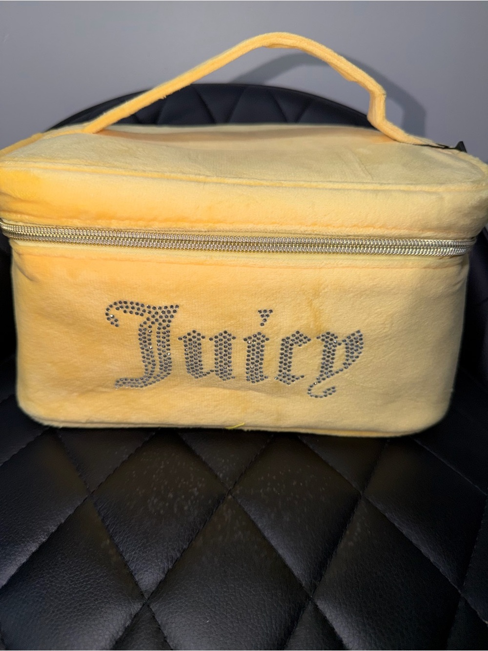 Juicy Couture Yellow Plush Rhinestone Logo Cosmetic Case